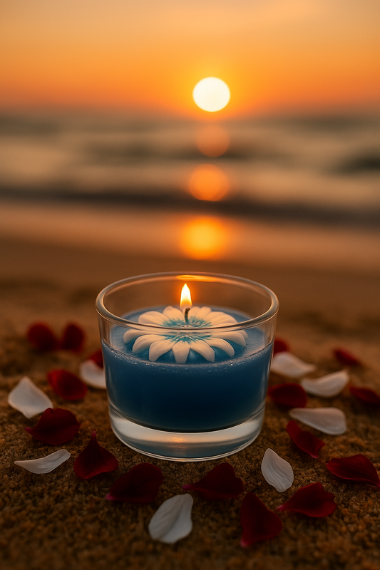 Blue Bloom Daisy Candle in Glass – Handcrafted Wax Flower Design
