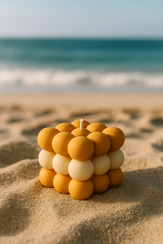 Sphere Bubble Cube Candle – Mustard & Cream Geometric Wax Decor