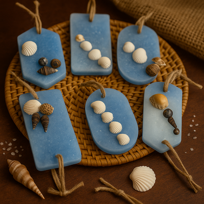 Ocean Breeze Wax Sachet – Handmade Fragrance Wax Tablet with Seashell Embeds for Wardrobe, Drawers & Home Décor