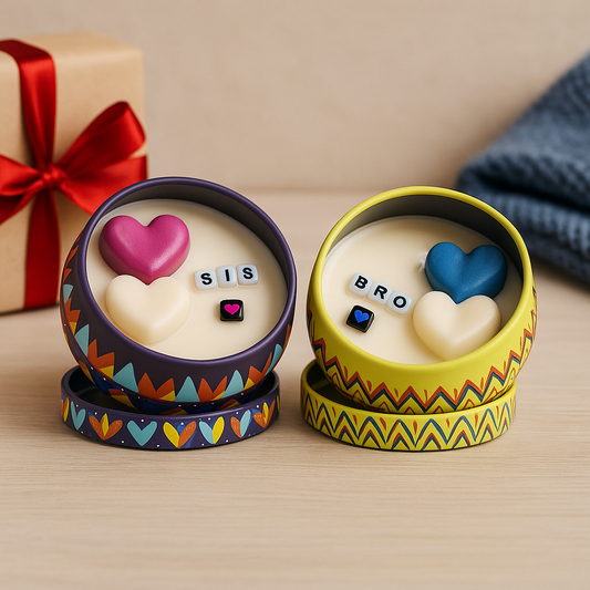 SIS BRO Candle Combo – Heart Shaped Soy Wax Candles in Gift Tins  | Brother Sister Gift Set