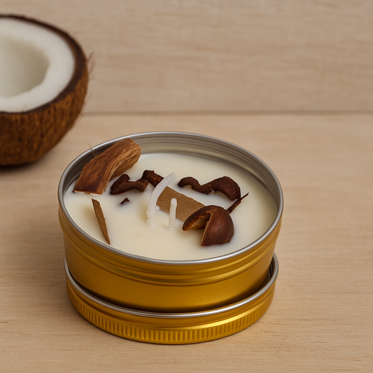 Sandalwood Spice Soy Wax Candle in Gold Tin | Natural Scented Candle | Sandalwood Aromatherapy Candle | Eco-Friendly Gift Candle