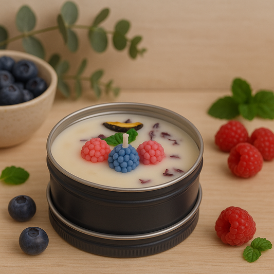 Berry Bliss Botanical Candle – Handcrafted Soy Wax Candle with Raspberry & Blueberry Accents