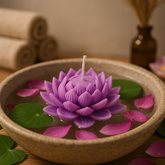 Lotus Floating Candle – Decorative Floral Candle for Spa, Puja, and Home Decor (Available in Purple, Yellow & White-Brown)