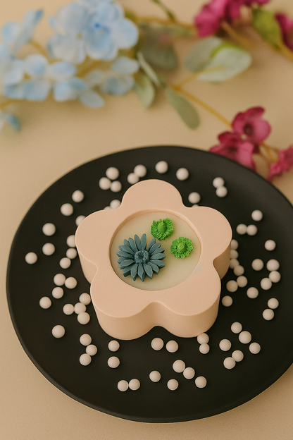 Flower-Shaped Ceramic Candle with Floral Wax Design – Available in Multiple Colors