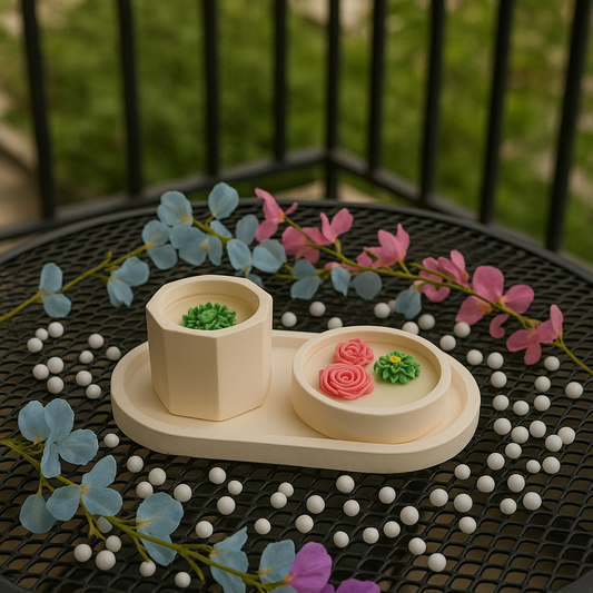 Handmade Ceramic Jar Candle Set with Tray – Decorative Scented Candles for Home Décor & Gifting (Multi-Color Available)