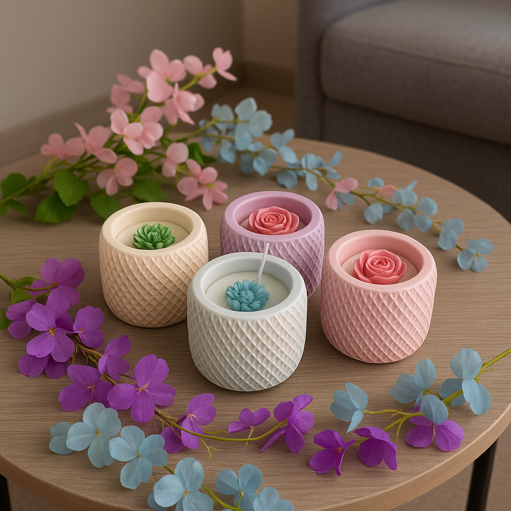 Handcrafted Ceramic Jar Candles with Floral Design – Available in Multiple Colors
