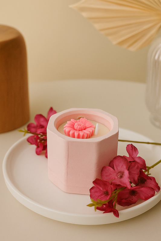 Handmade  Ceramic Candle with Floral Wax Art – Decorative Scented Jar Candle