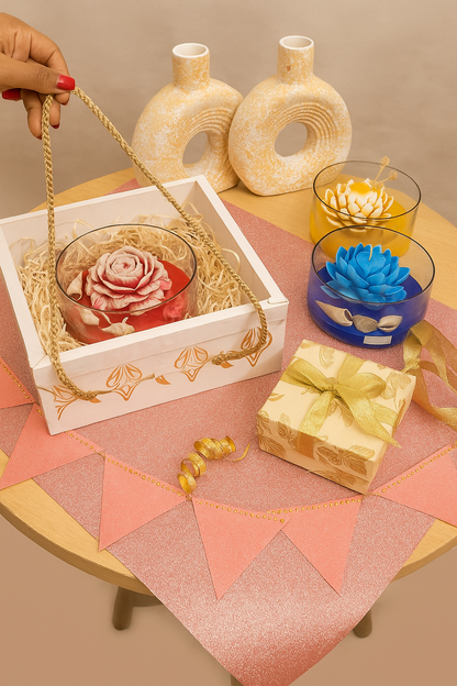 Rose Candle Hamper in Round Glass Bowl – Handcrafted Soy Wax Gift