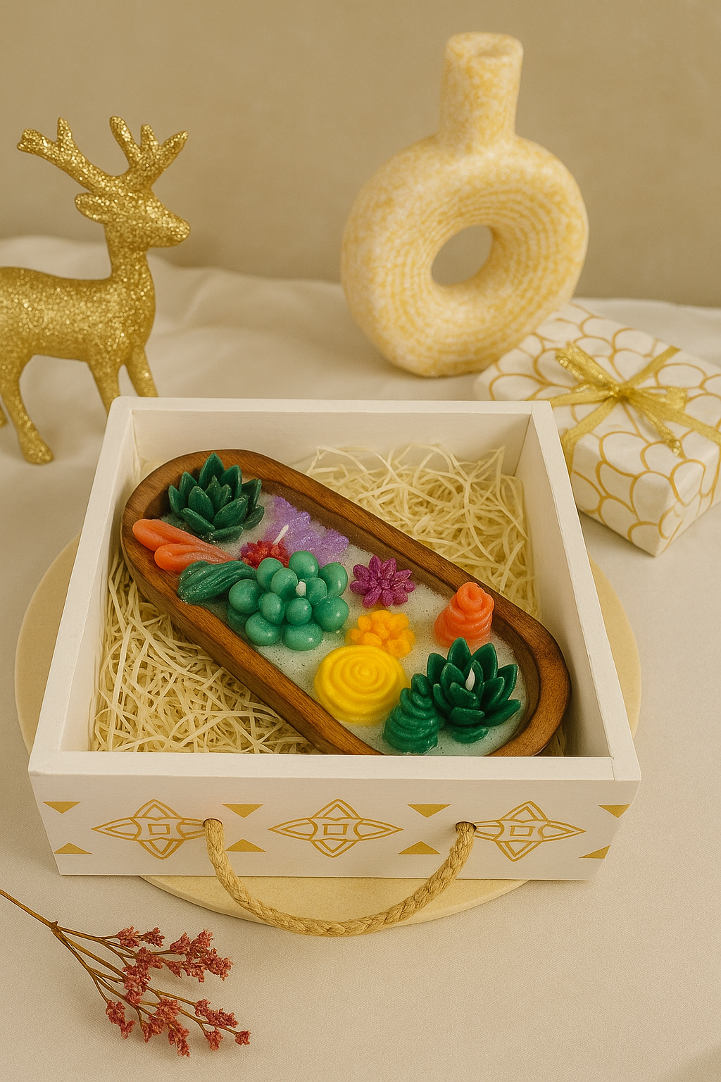 Botanical Garden Soy Candle Hamper – Wooden Base Handcrafted Gift