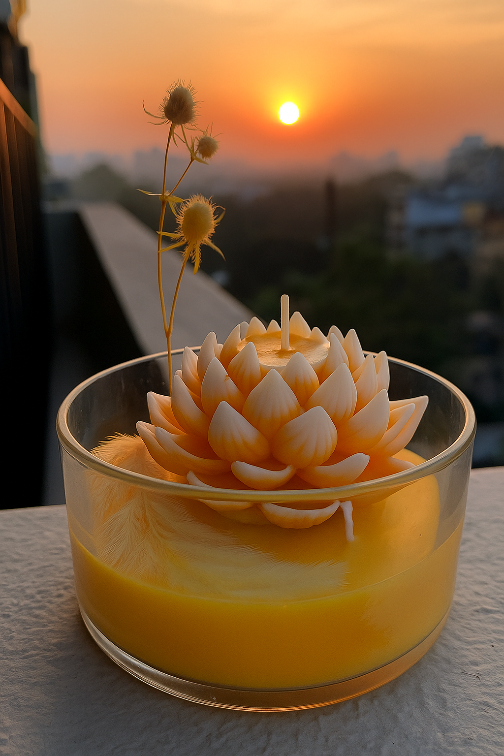 Lotus & Rose Glass Bowl Candle  – Decorative Floral Wax Candles with Seashells & Dried Flowers | Blue, Green, Yellow, Red , Brown