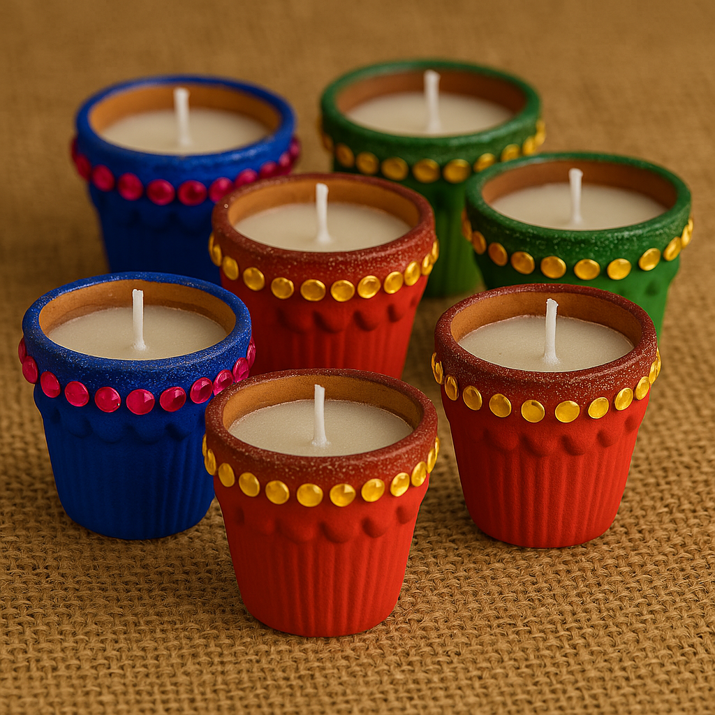 Kullad Candle – Handcrafted Clay Pot Candle with Festive Design (Available in Red, Blue, Green & Pink)