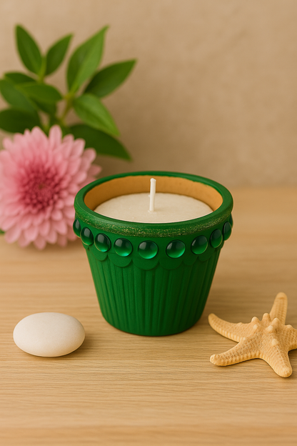 Kullad Candle – Handcrafted Clay Pot Candle with Festive Design (Available in Red, Blue, Green & Pink)
