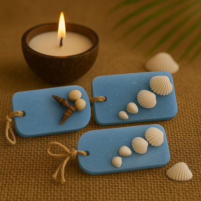 Ocean Breeze Wax Sachet – Handmade Fragrance Wax Tablet with Seashell Embeds for Wardrobe, Drawers & Home Décor