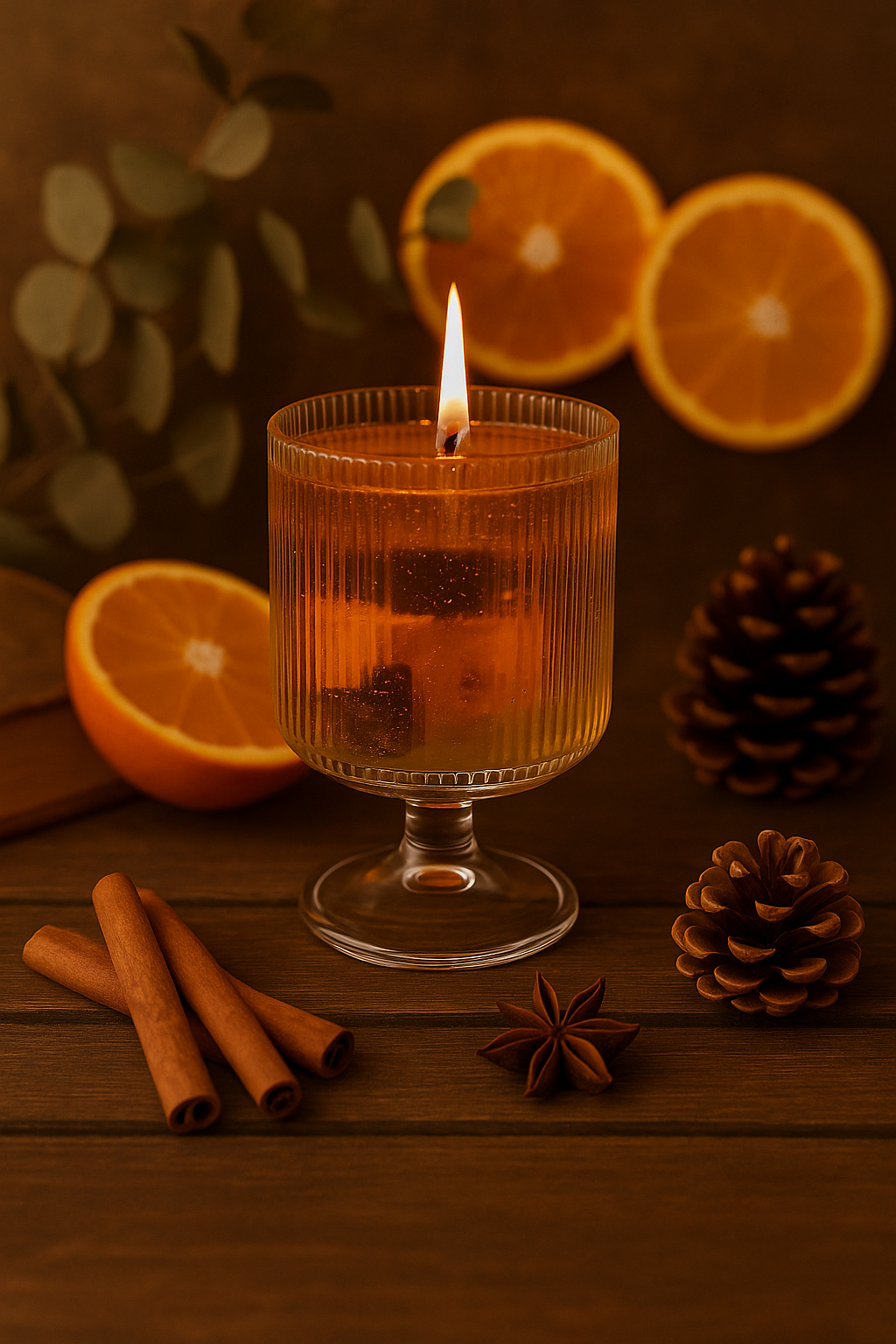 Gel & Soy Wax Cocktail Candle – Handcrafted Decorative Candle in Ribbed Glass Jar with Embedded Wax Elements