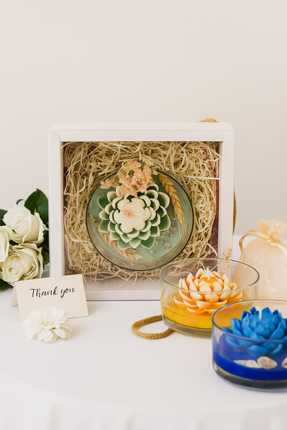 Lotus Candle Hamper in Round Glass Bowls – Handcrafted Diwali Gift Set