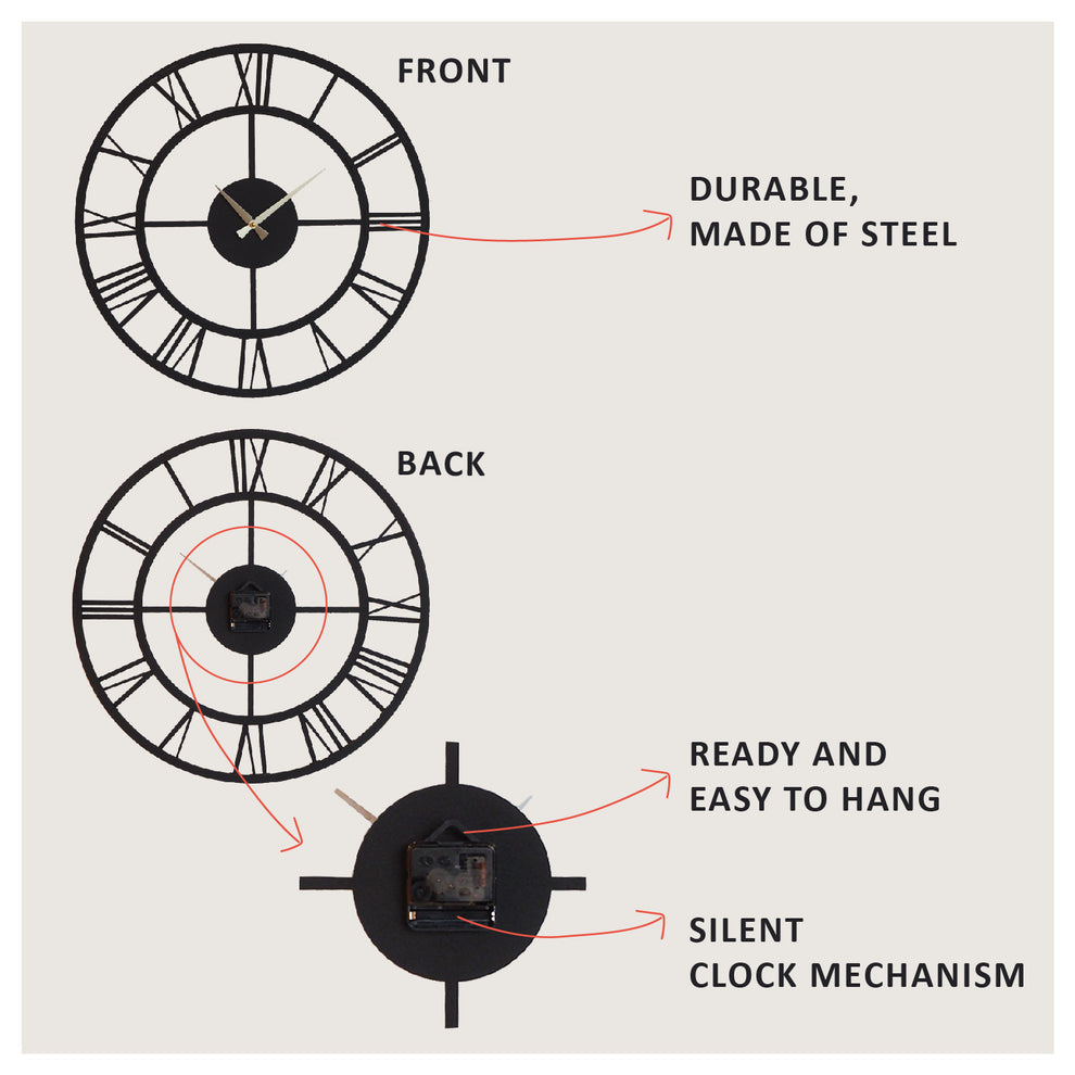 Roman Metal Wall Clock