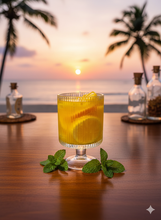Handcrafted Cocktail Glass Candle with Soy-wax Citrus slice   – Sunset-Inspired Decorative Candle