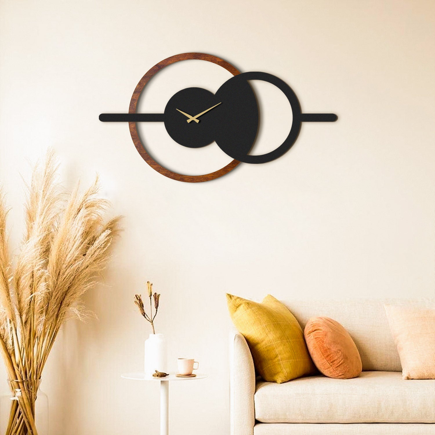 Geometric Wooden Metal Wall Clock