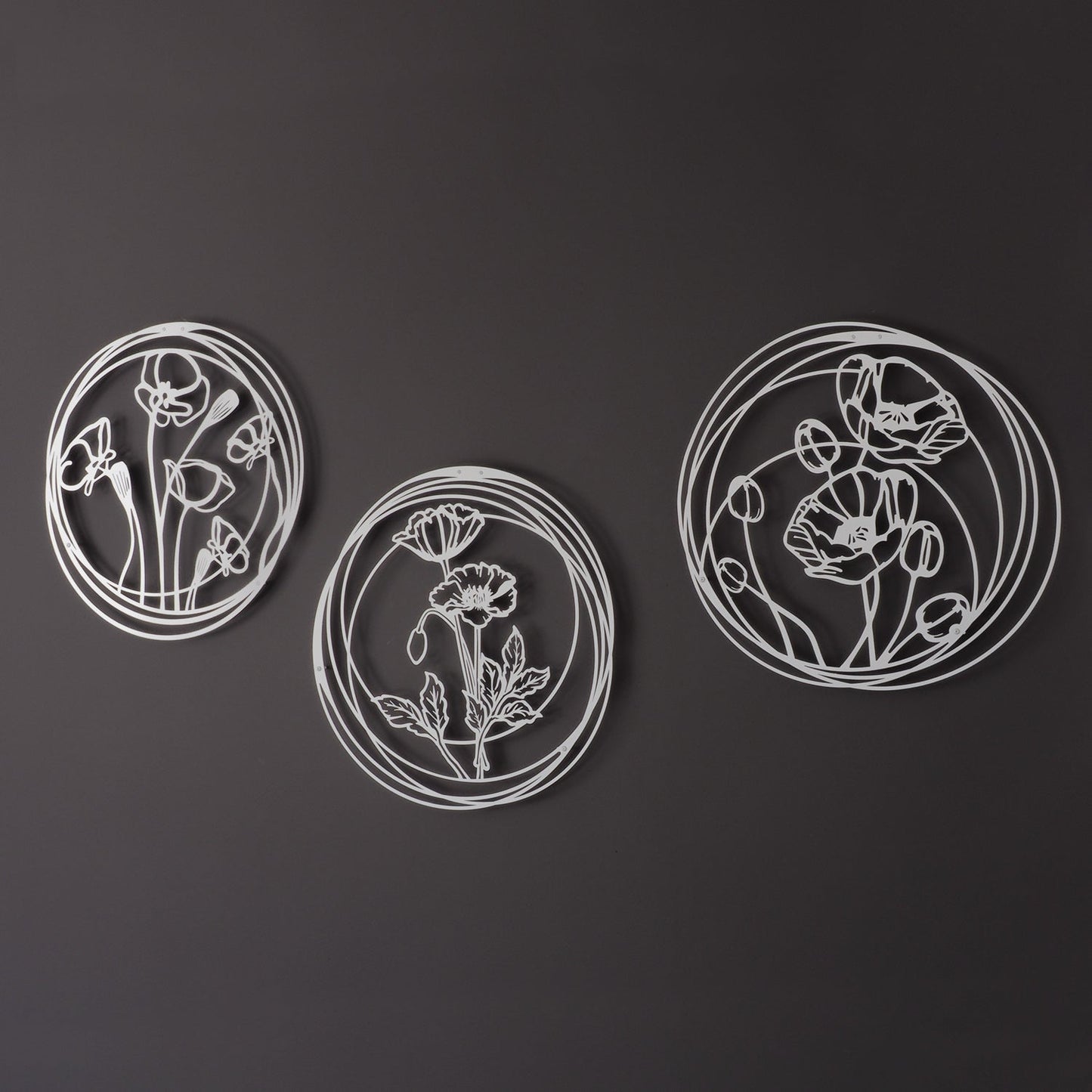 Poppy Flowers Metal Wall Art, Set of 3 Pieces