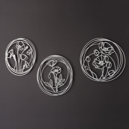 Poppy Flowers Metal Wall Art, Set of 3 Pieces