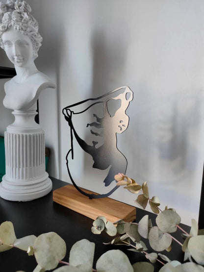 Shadow art " Ancient Sculpture " metal shelf decor, wood based black metal home decor