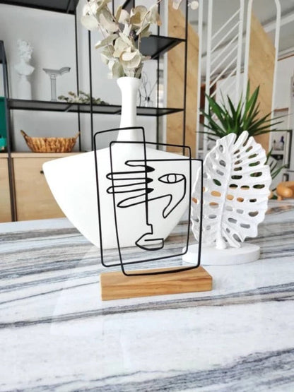 Boho style " Face " Metal Shelf Decor. Wood based black metal home and office bookshelf decor