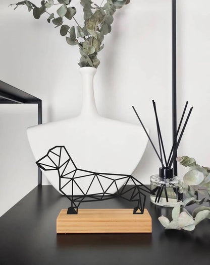 Minimal Design Geometric " Dog " Shelf Decor. Wood and Metal combinated free-standing home and office decor