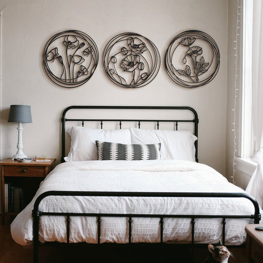 Poppy Flowers Metal Wall Art, Set of 3 Pieces