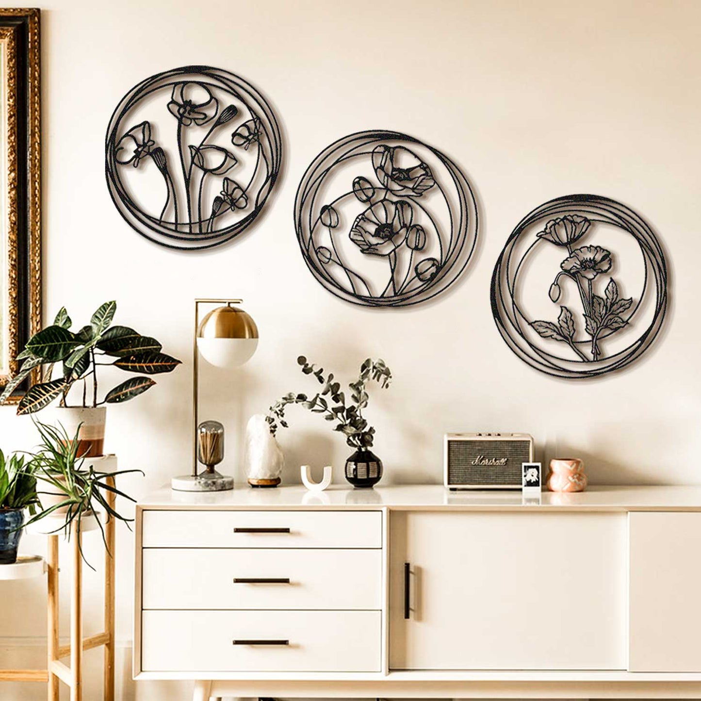 Poppy Flowers Metal Wall Art, Set of 3 Pieces