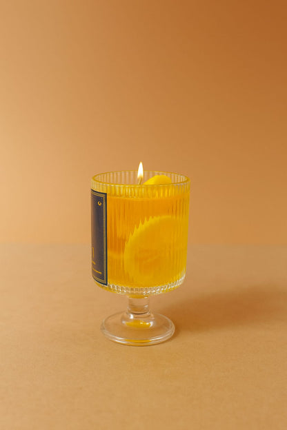 Handcrafted Cocktail Glass Candle with Soy-wax Citrus slice   – Sunset-Inspired Decorative Candle