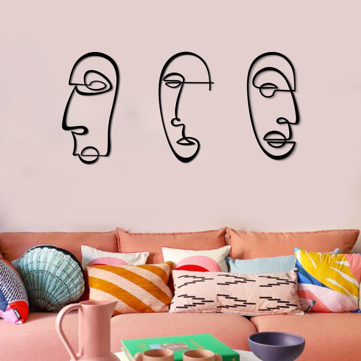 Abstract Line Metal Wall Art, Set of 3 Pieces