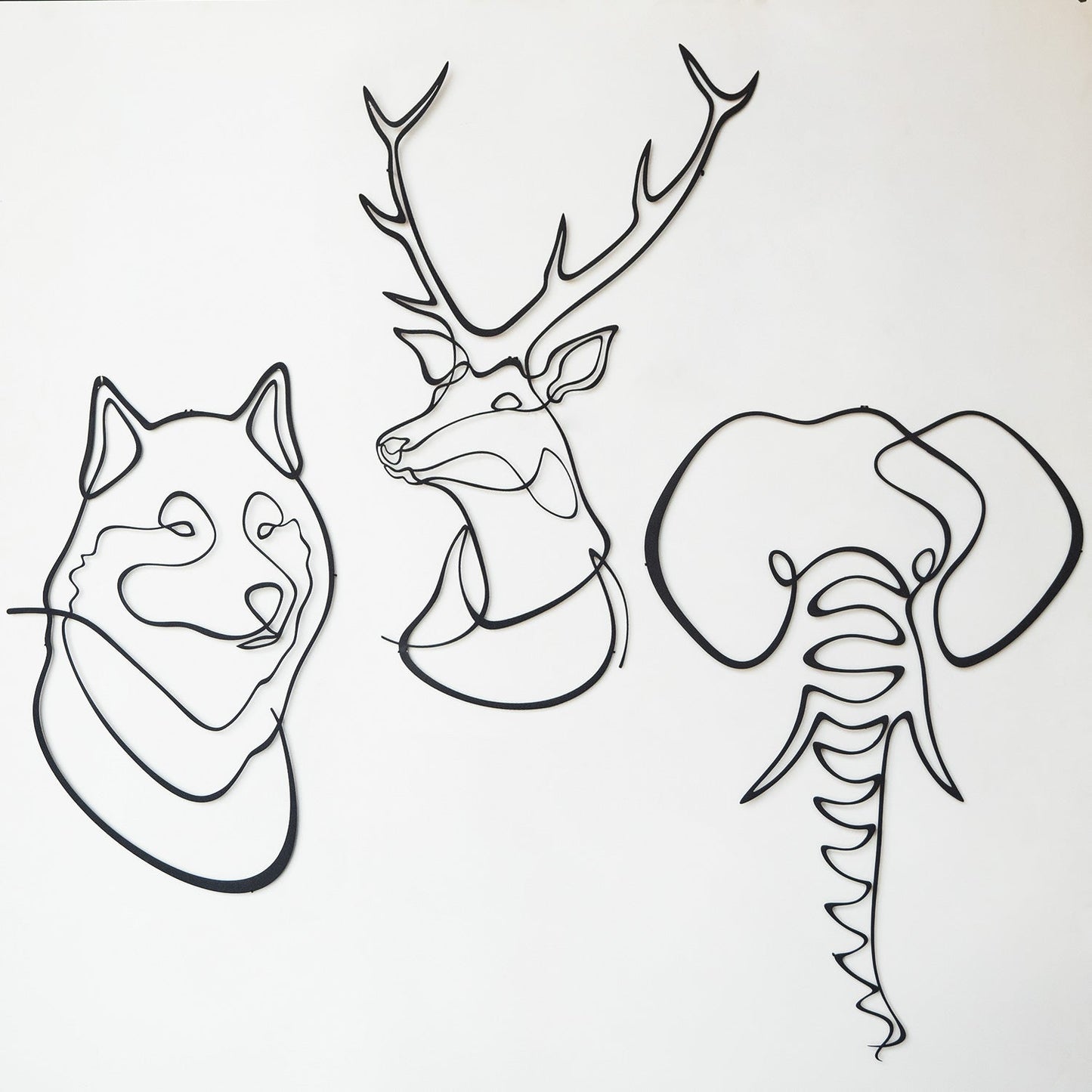 Animals Metal Line Art, Set of 3 Pieces
