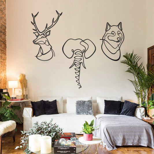 Animals Metal Line Art, Set of 3 Pieces
