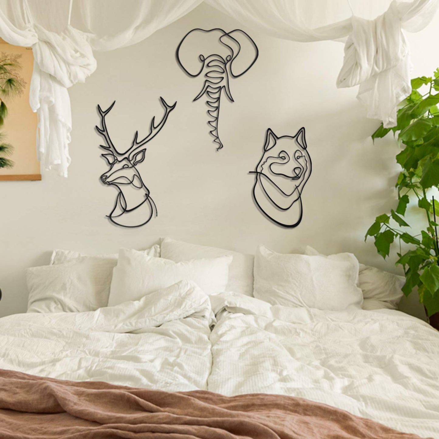 Animals Metal Line Art, Set of 3 Pieces