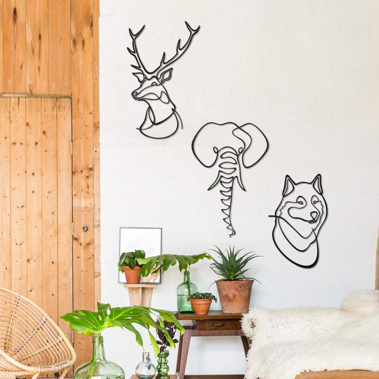 Animals Metal Line Art, Set of 3 Pieces