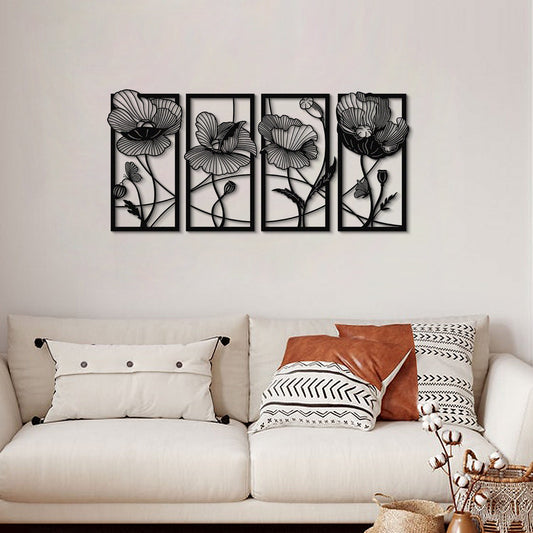 Blossom Metal Wall Art, Set of 4 Pieces