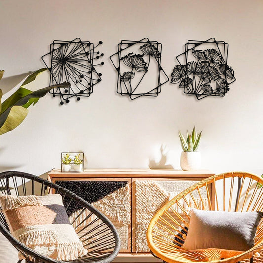 Dandelion Flowers Metal Wall Art, Set of 3 Pieces