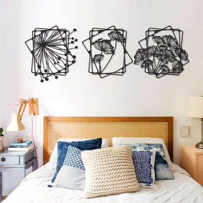 Dandelion Flowers Metal Wall Art, Set of 3 Pieces
