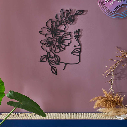 Floral Face Line Metal Wall Art