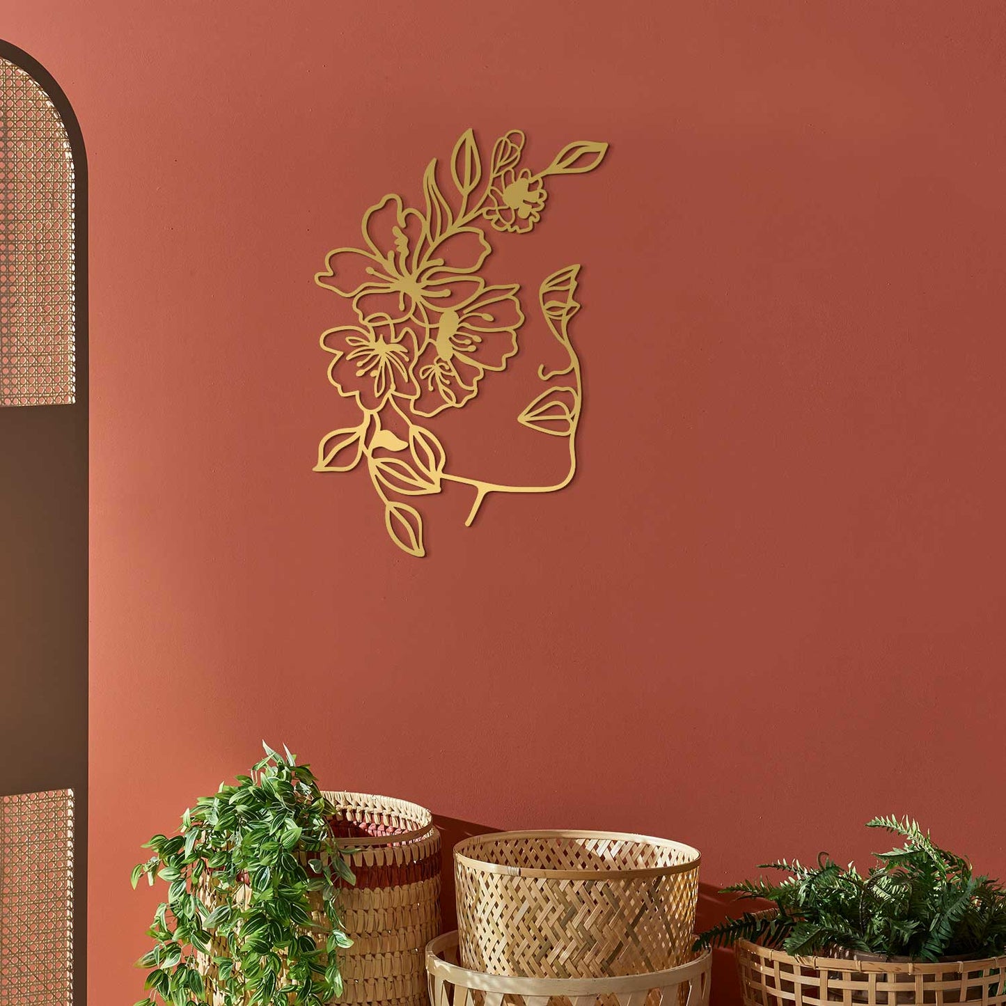 Floral Face Line Metal Wall Art