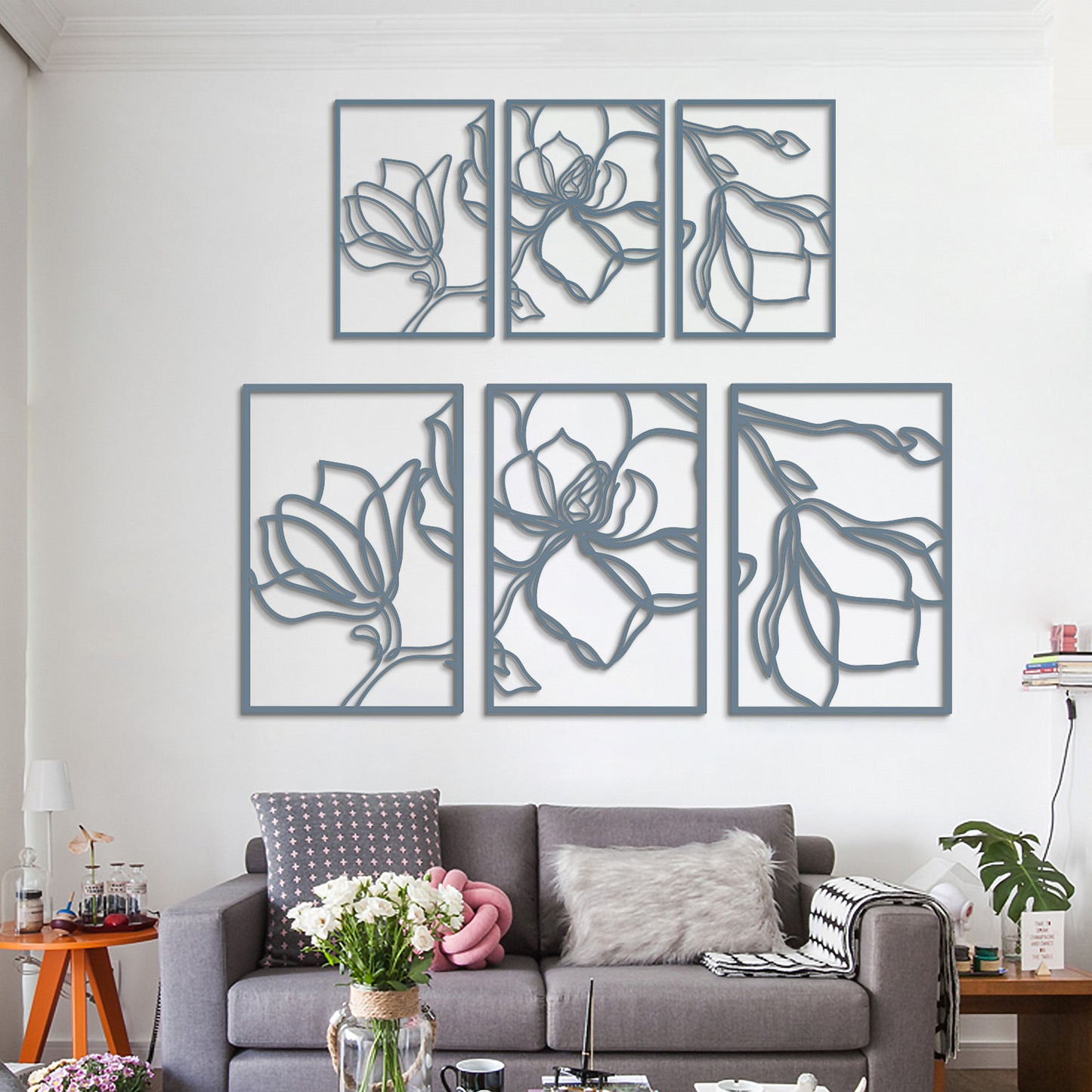 Floral Line Metal Wall Art, Set of 3 Pieces