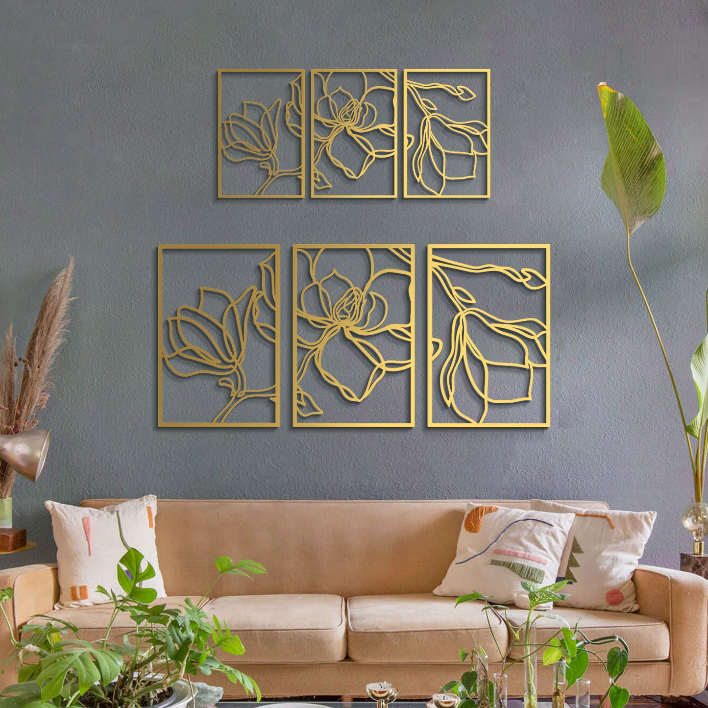 Floral Line Metal Wall Art, Set of 3 Pieces
