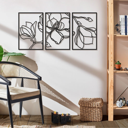 Floral Line Metal Wall Art, Set of 3 Pieces