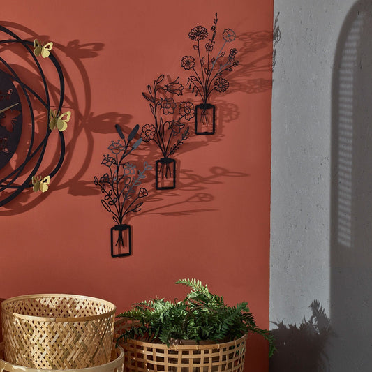 Flowers in Vase 3D Metal Wall Art, Set of 3 Pieces