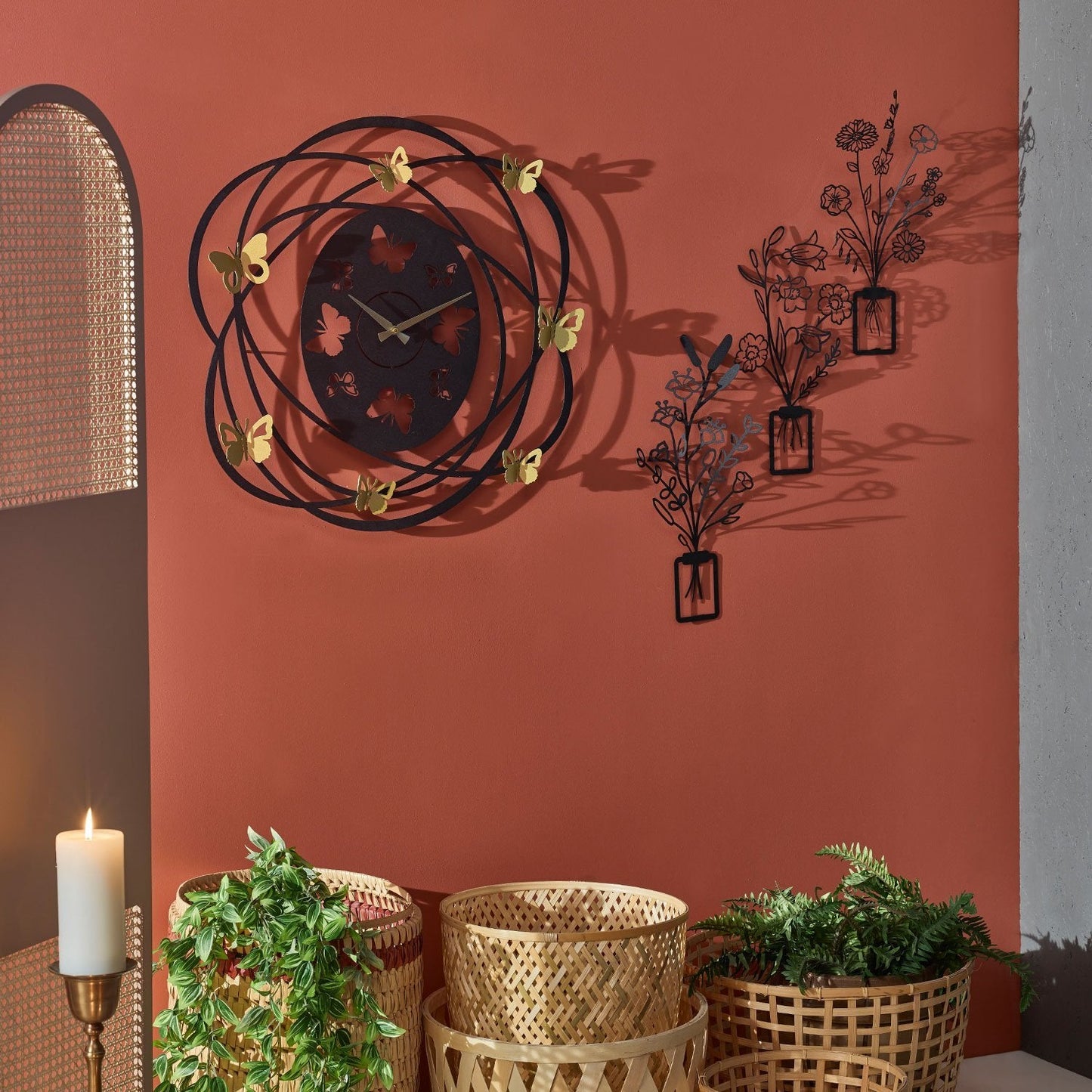 Flowers in Vase 3D Metal Wall Art, Set of 3 Pieces