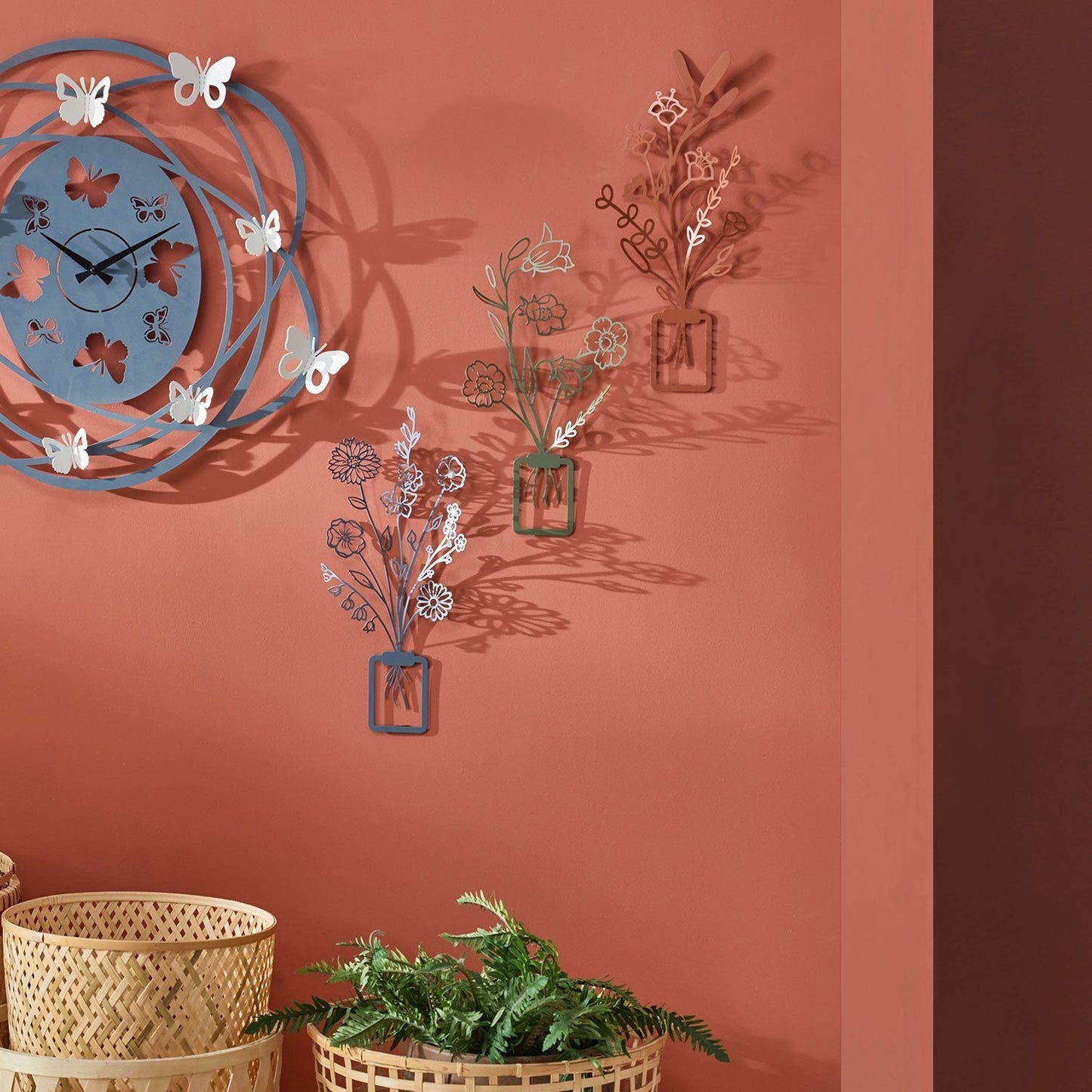 Flowers in Vase 3D Metal Wall Art, Set of 3 Pieces