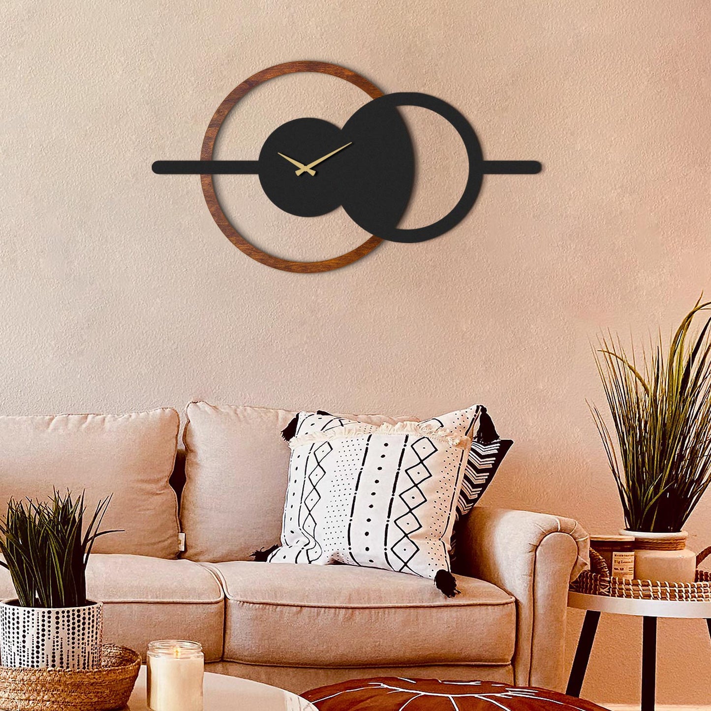 Geometric Wooden Metal Wall Clock