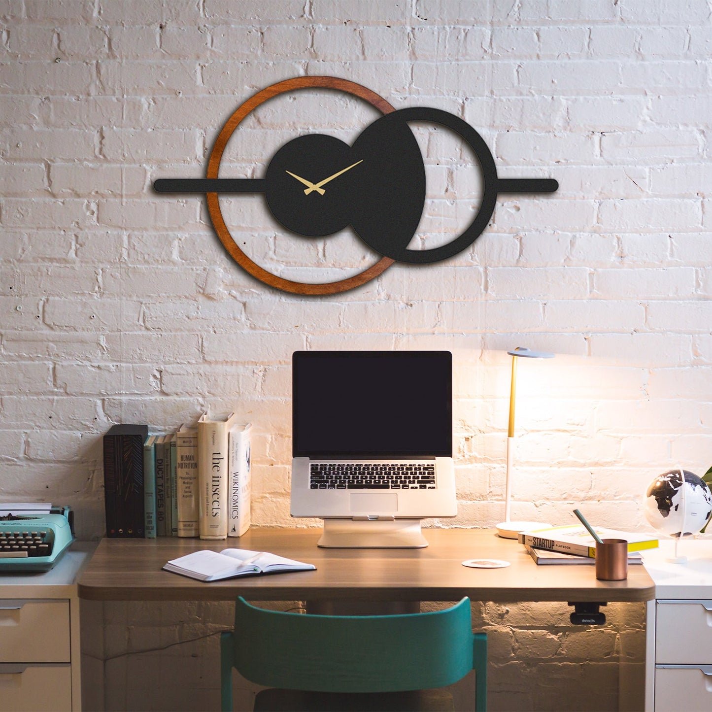 Geometric Wooden Metal Wall Clock
