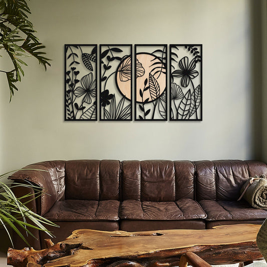 Ginkgo Wood Metal Wall Art, Set of 4 Pieces