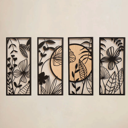 Ginkgo Wood Metal Wall Art, Set of 4 Pieces